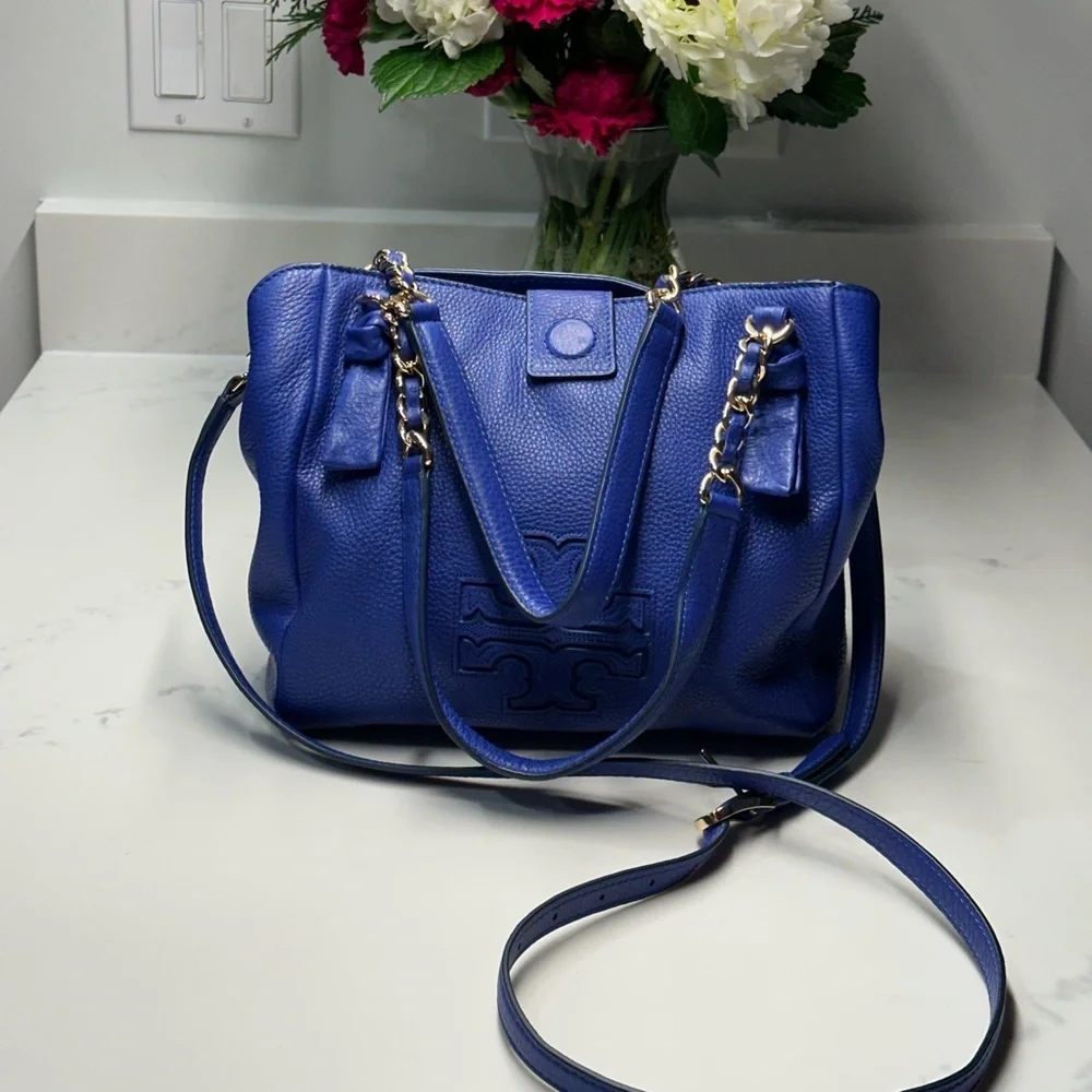 Tory Burch Harper Royal Blue Crossbody Shoulder Tote Bag EUC
